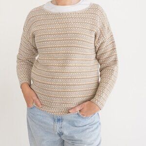 Vintage Express Tricot Taupe Beige Cotton Scoop Neck Cottagecore Sweater M